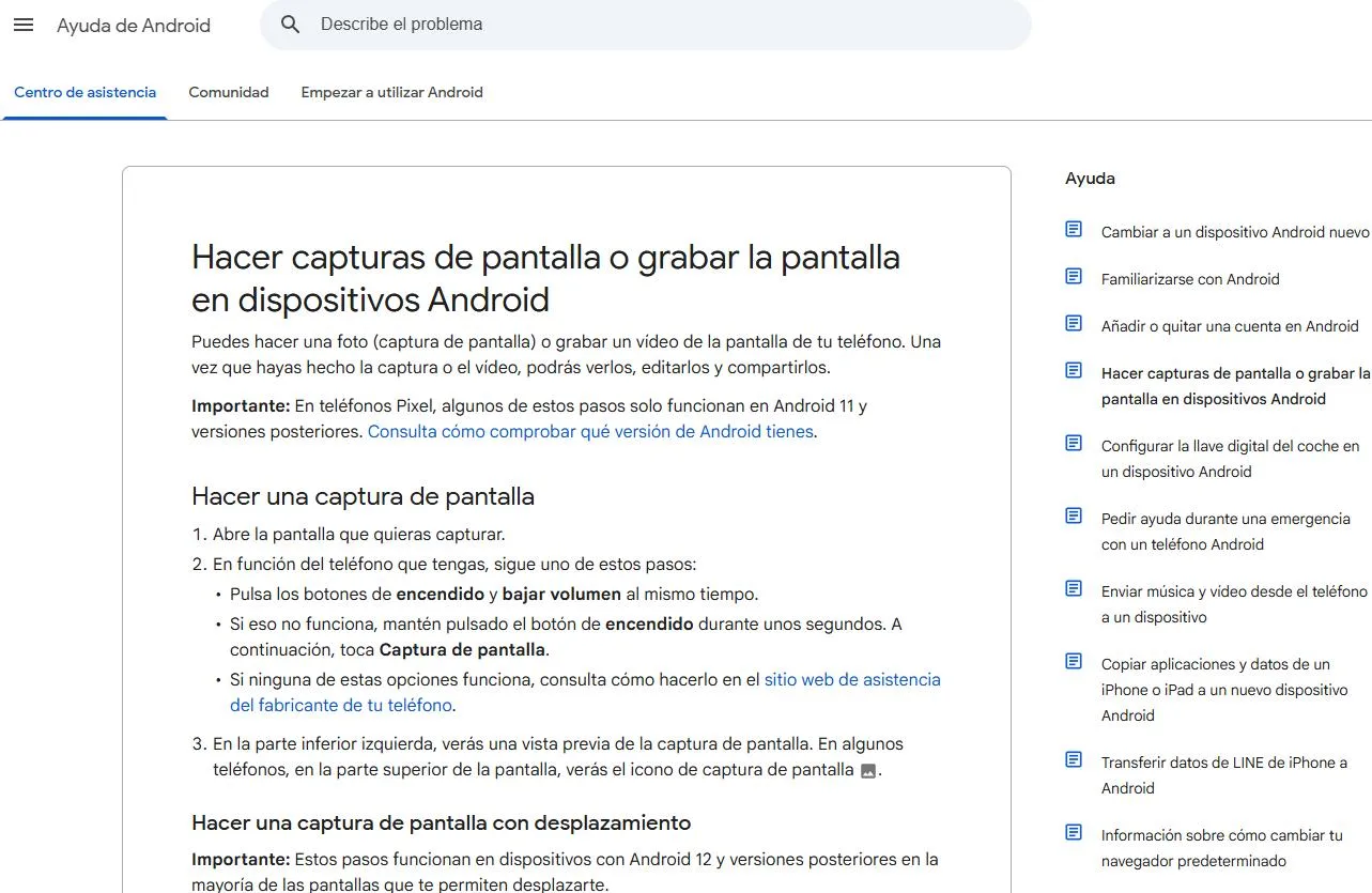 Ayuda de Android para grabar la pantalla