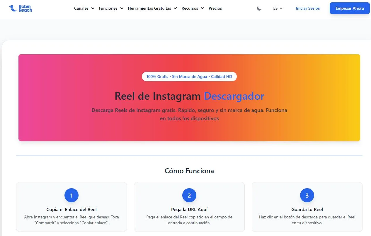 Descargador de Reels de Instagram de RobinReach en español
