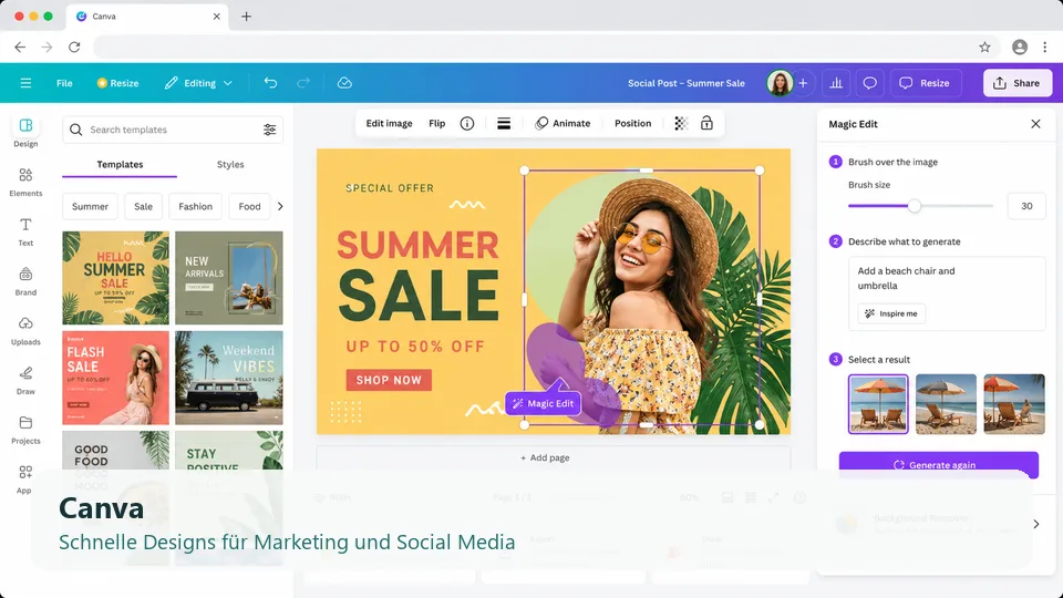 Canva mit KI-Bildbearbeitung