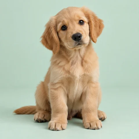 Foto eines sitzenden Golden-Retriever-Welpen