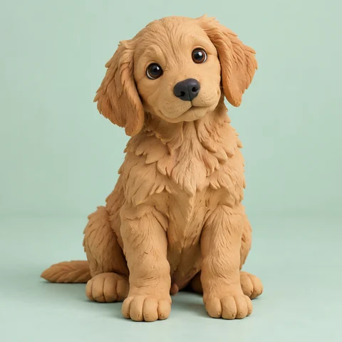 Le même chiot en pâte à modeler artisanale
