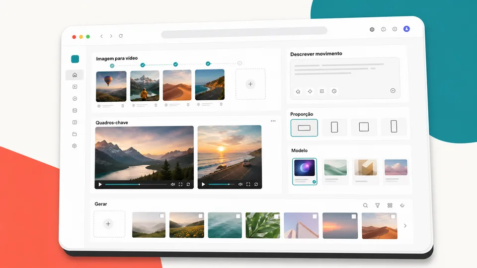 Interface do Adobe Firefly em português com quadros-chave, proporção e modelos