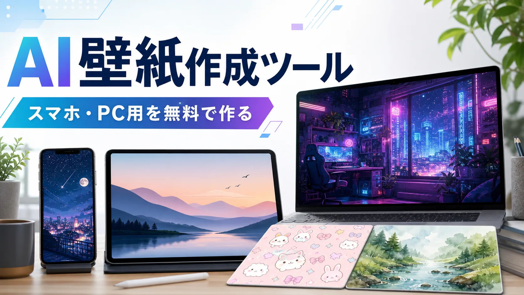 スマホとPC用のAI壁紙作成ツールを紹介するアイキャッチ画像
