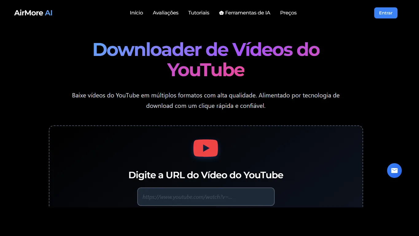 Página do AirMore Downloader Online do YouTube em português