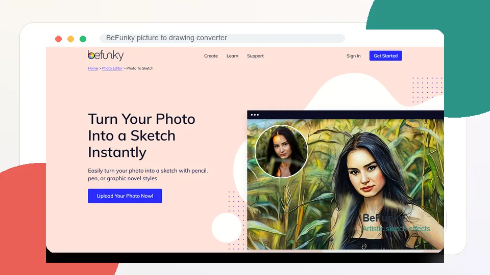 BeFunky picture to drawing converter interface