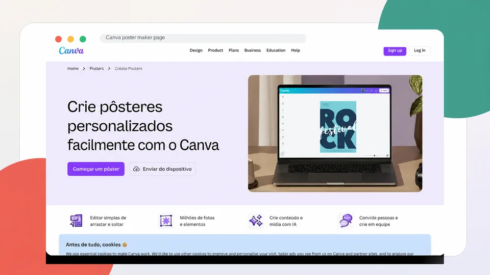 Página do criador de pôsteres do Canva em português