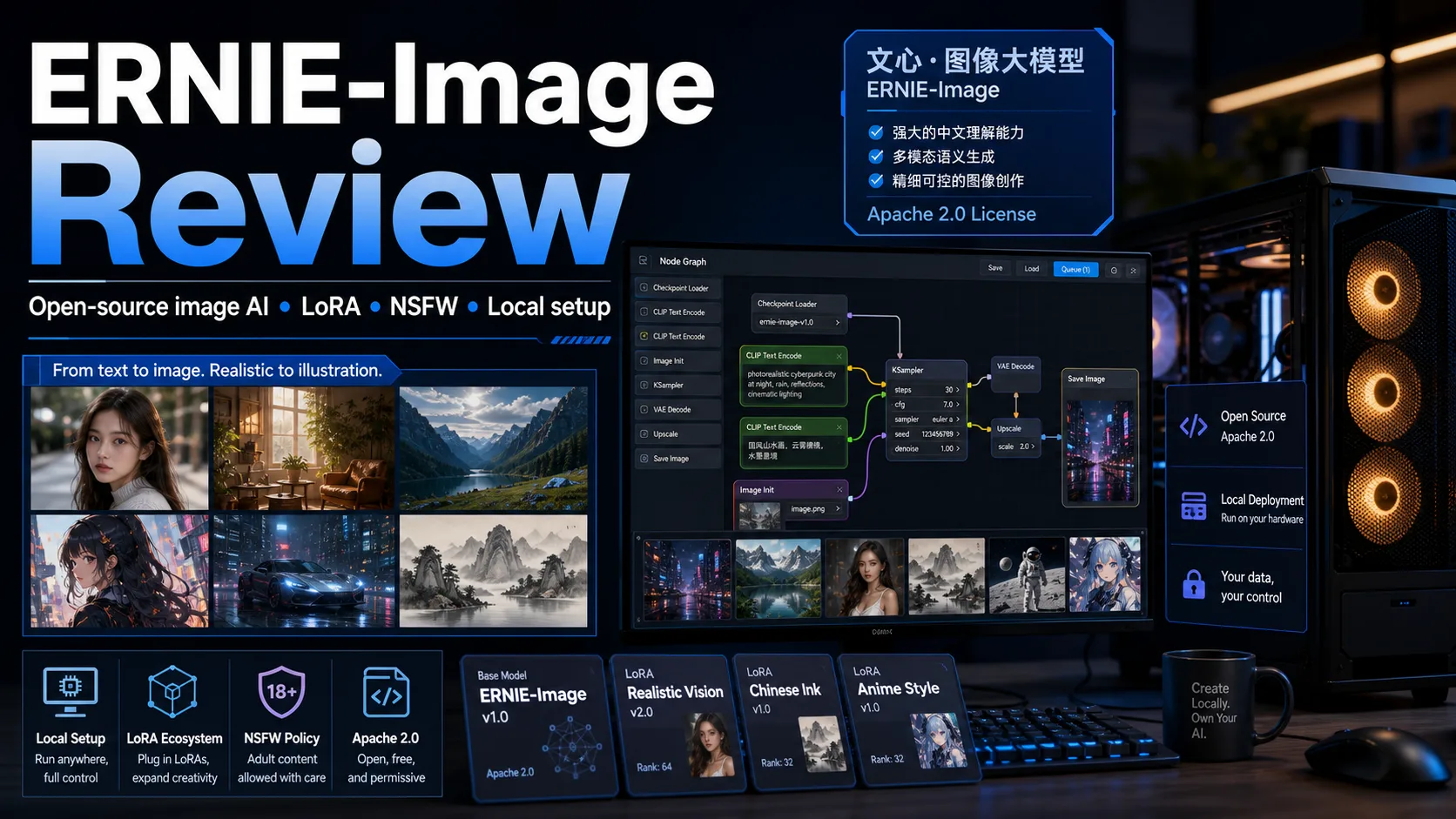 ERNIE-Image review cover with open-source image AI, LoRA, NSFW and local setup
