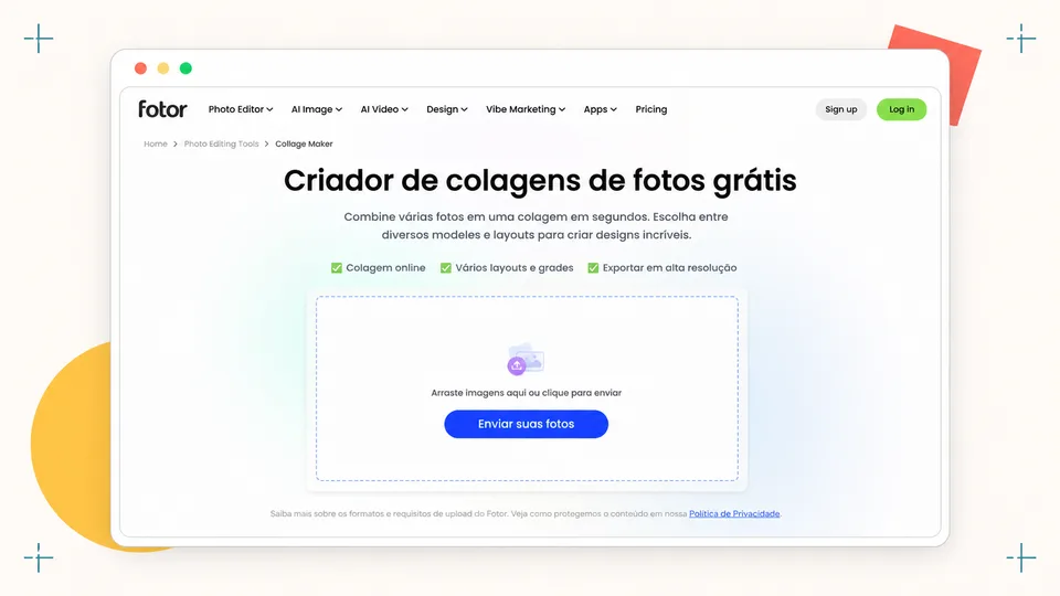 Criador de colagens de fotos grátis do Fotor em português
