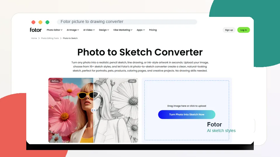 Fotor picture to drawing converter interface