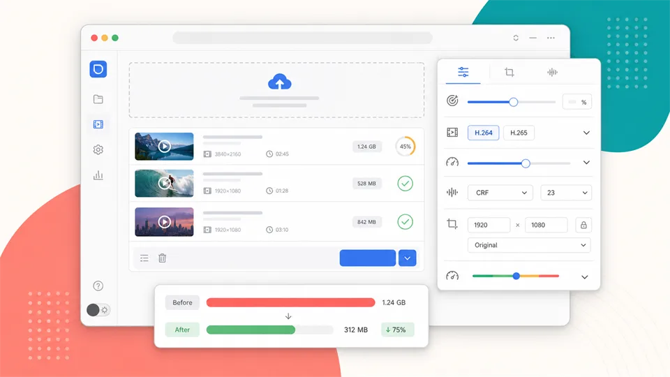 FreeConvert 影片壓縮工具介面