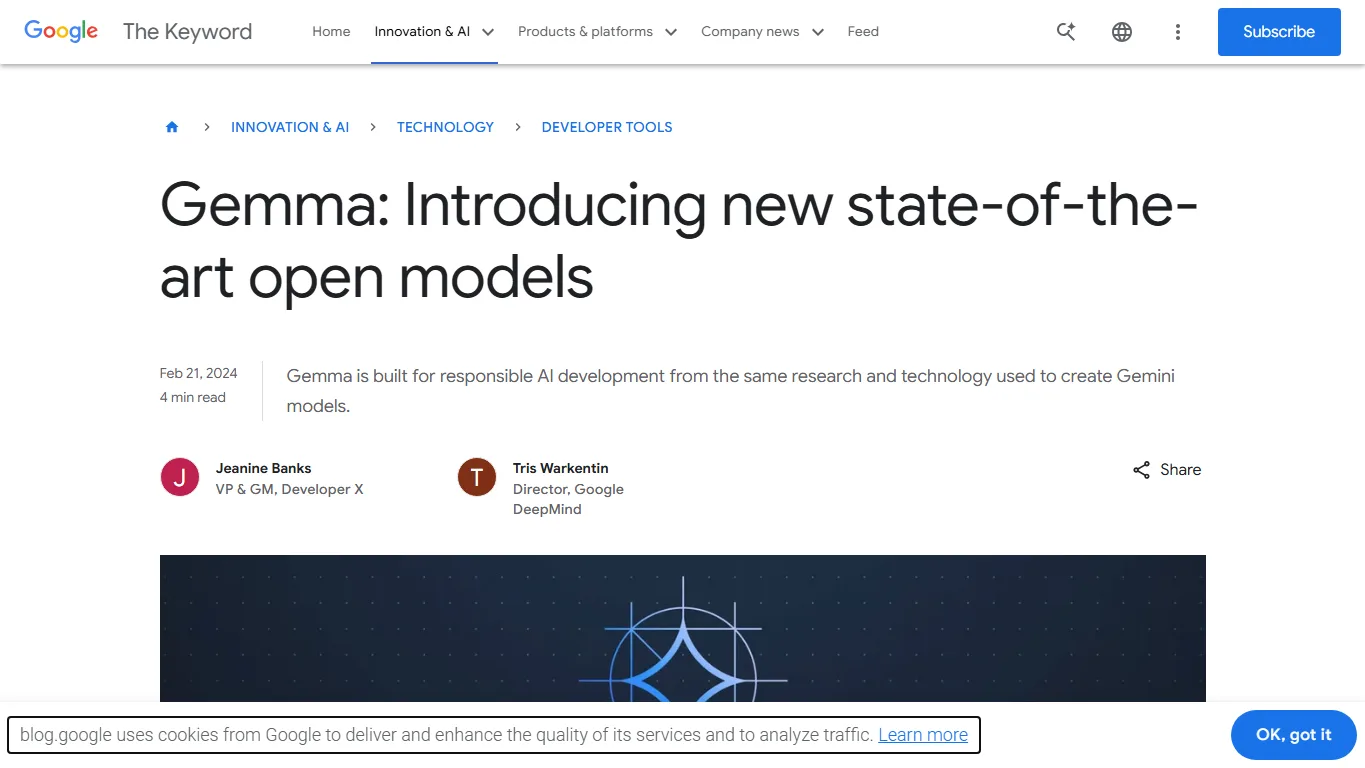 Google Gemma公式発表ページのスクリーンショット