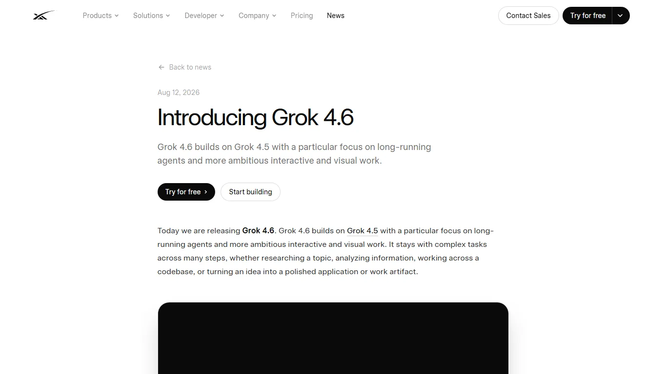 xAI公式のGrok 4.6公開ページ
