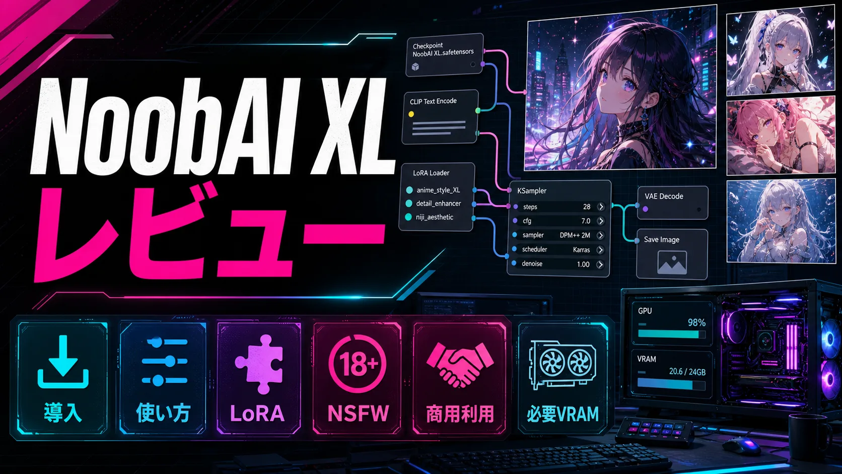 NoobAI XLレビュー｜導入・使い方・LoRA・NSFW・商用利用・必要VRAM