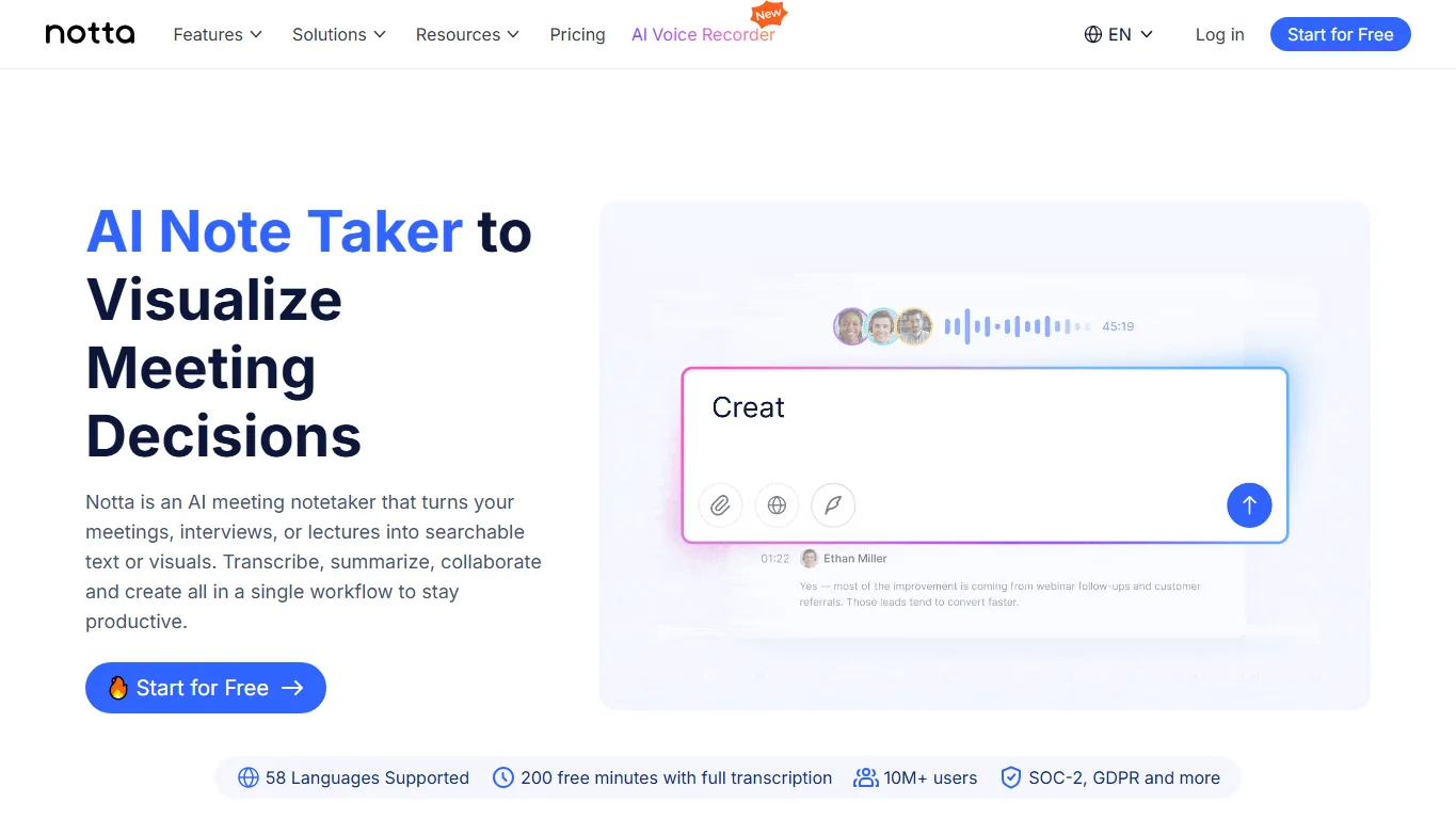 Notta公式サイトのスクリーンショット