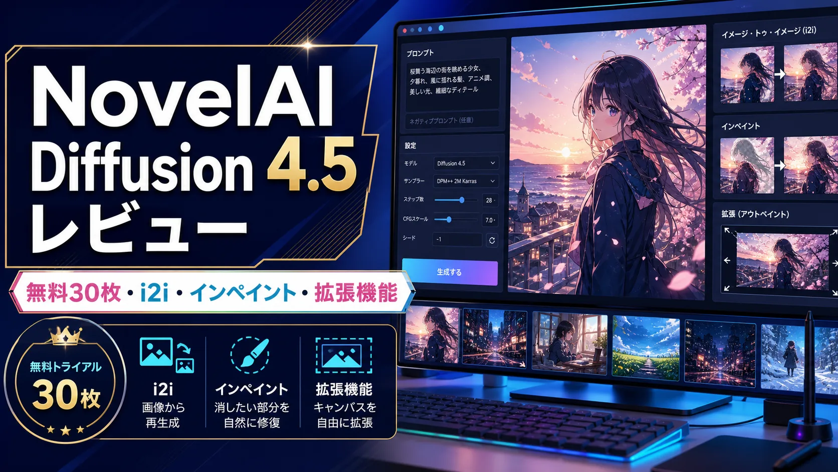 NovelAI Diffusion 4.5レビュー｜無料30枚・i2i・インペイント・拡張機能まで解説