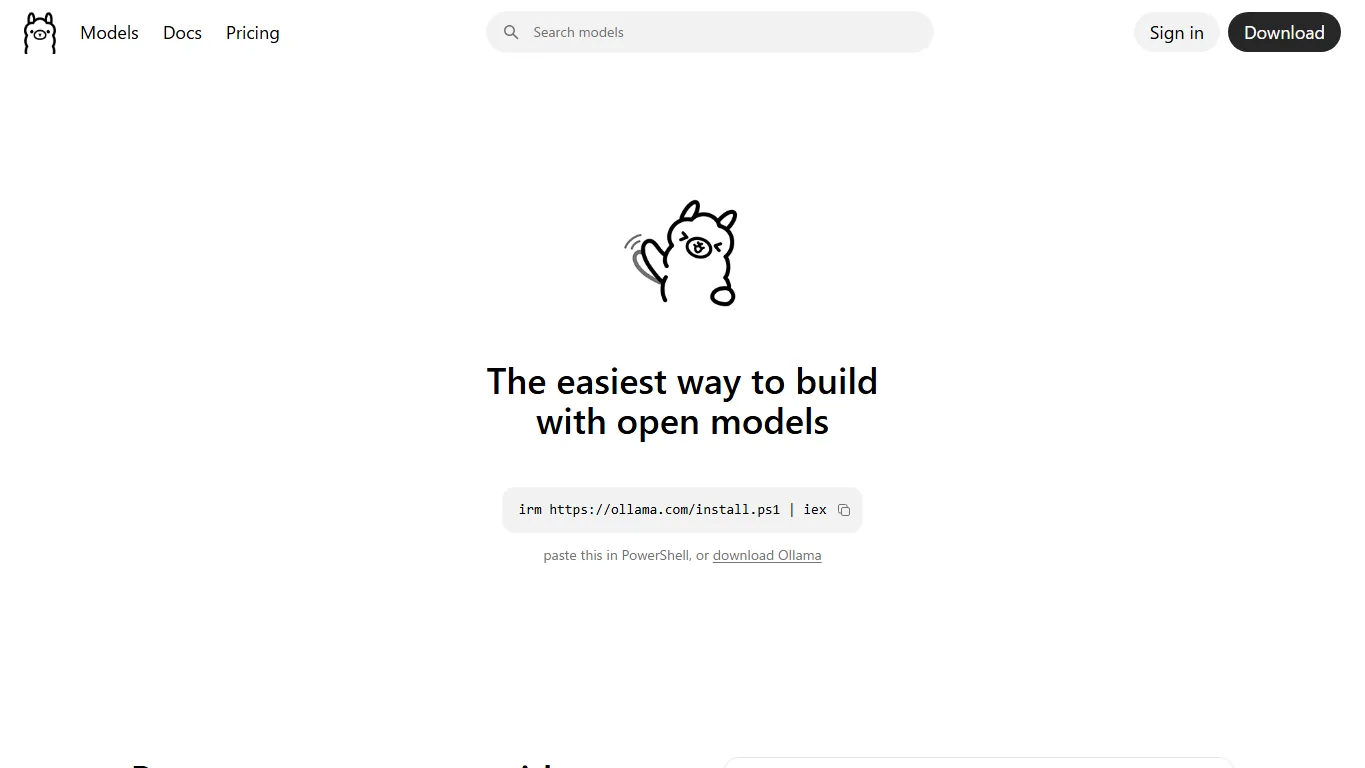 Ollama公式サイトのスクリーンショット