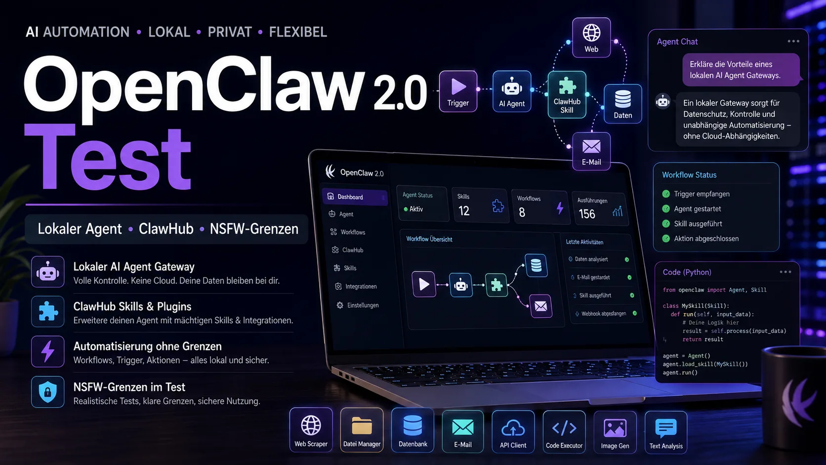 Titelbild zum OpenClaw 2.0 Test mit lokalem KI-Agent, ClawHub und NSFW-Grenzen