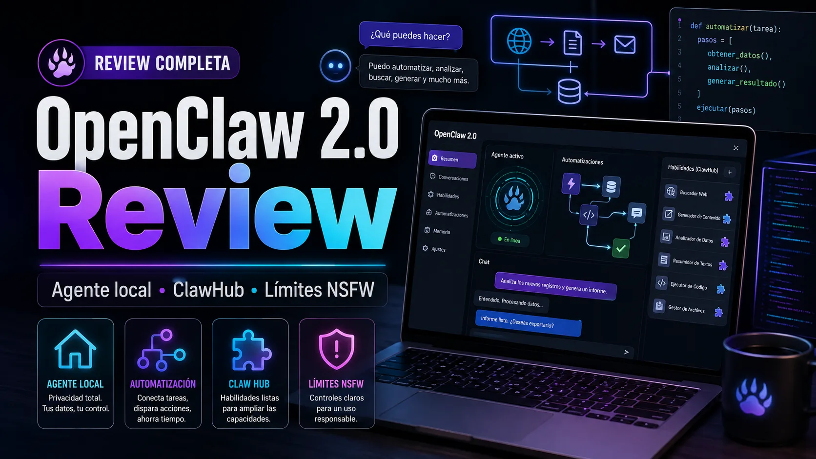 OpenClaw 2.0 Review: agente local, ClawHub, despliegue y límites NSFW