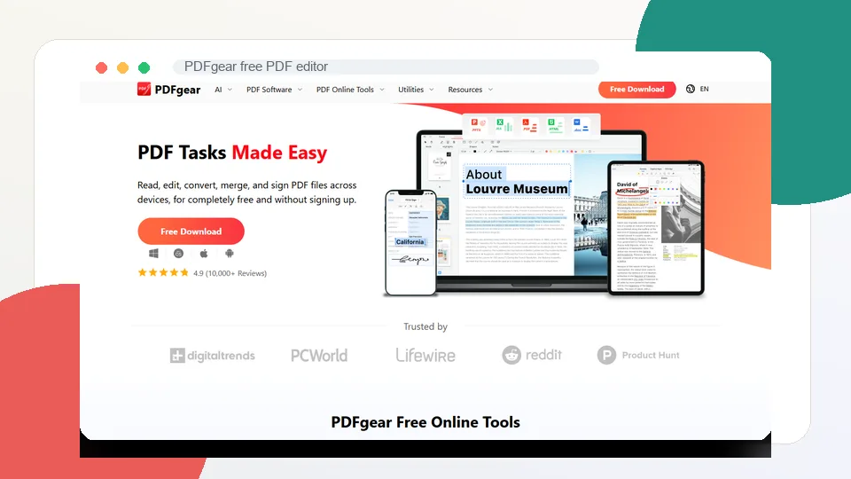 PDFgear free PDF editor interface