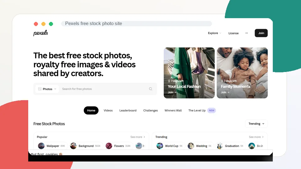 Pexels free stock photo site interface