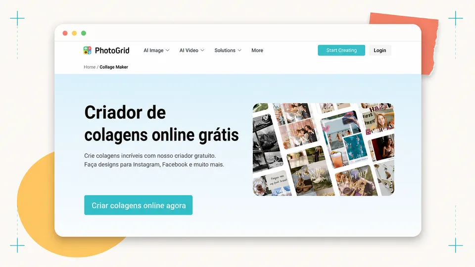 Criador de colagens online grátis do PhotoGrid em português
