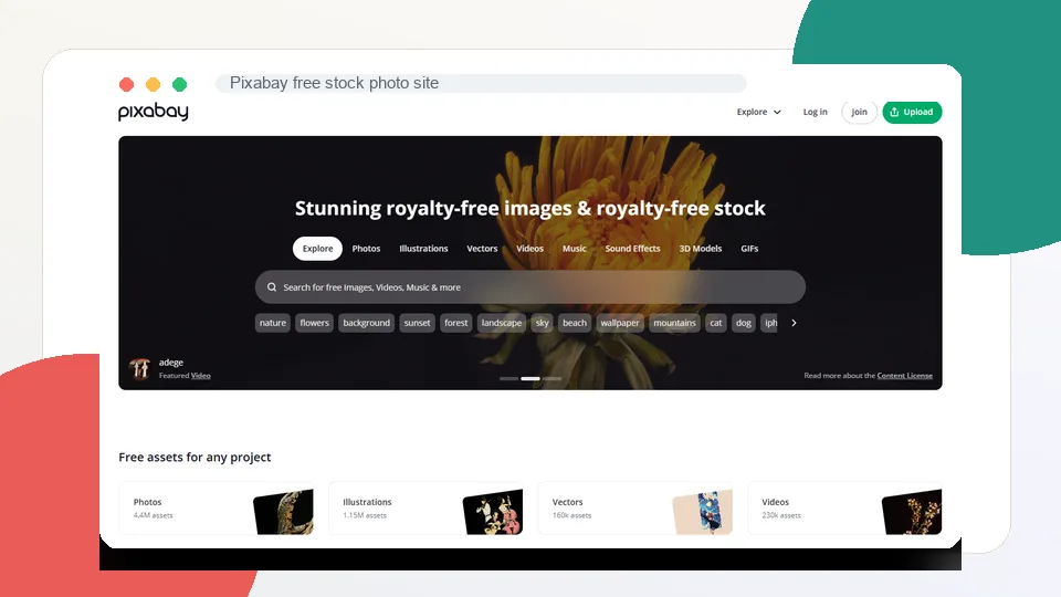 Pixabay free stock photo site interface