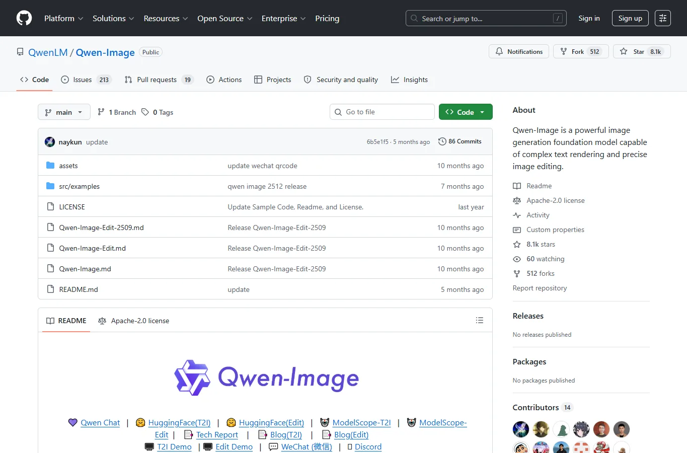 GitHubのQwen Image公式リポジトリでQwen Image Editの実装と後続版を確認している画面