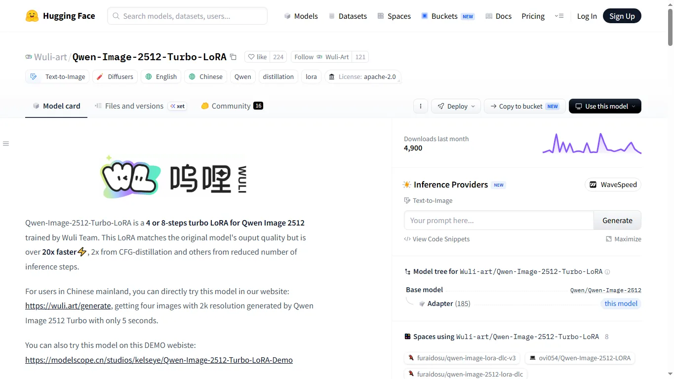 Qwen-Image Turbo LoRA page screenshot