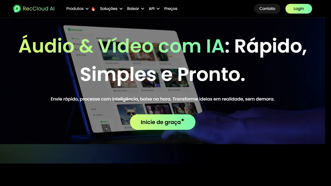 Página inicial do RecCloud em português
