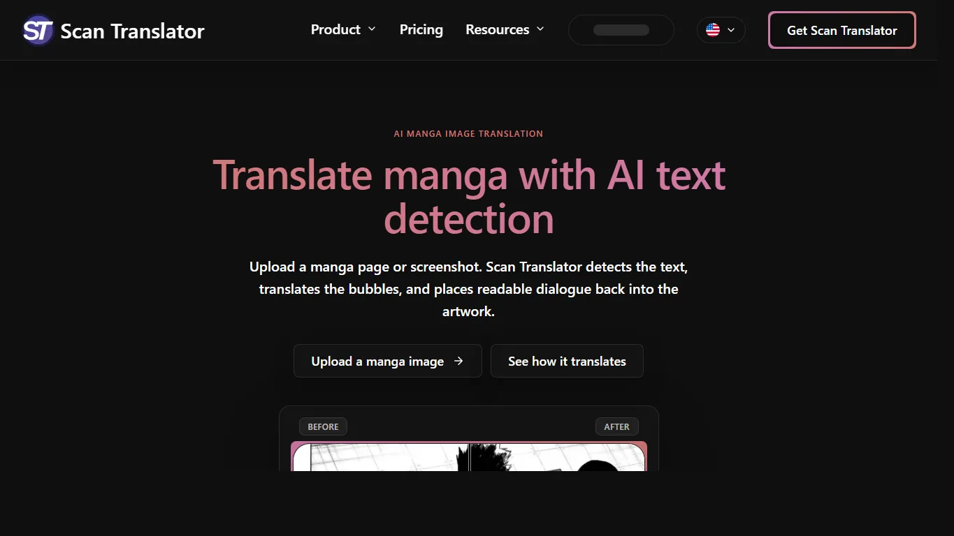Scan Translator 的 AI 漫畫翻譯頁面