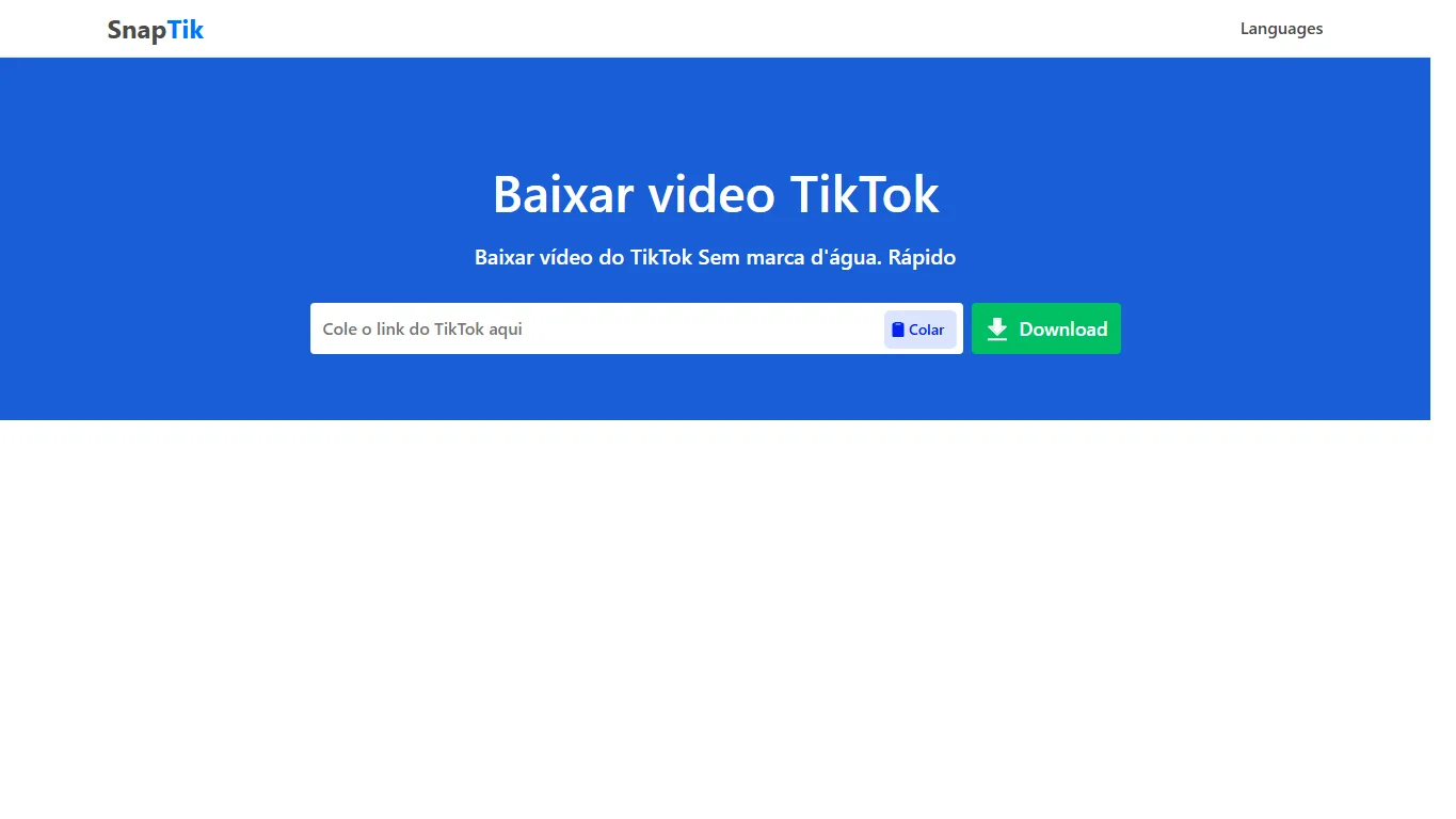 Página do SnapTik em português para baixar vídeo do TikTok