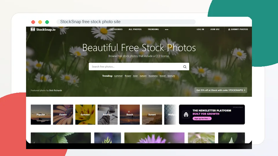StockSnap free stock photo site interface