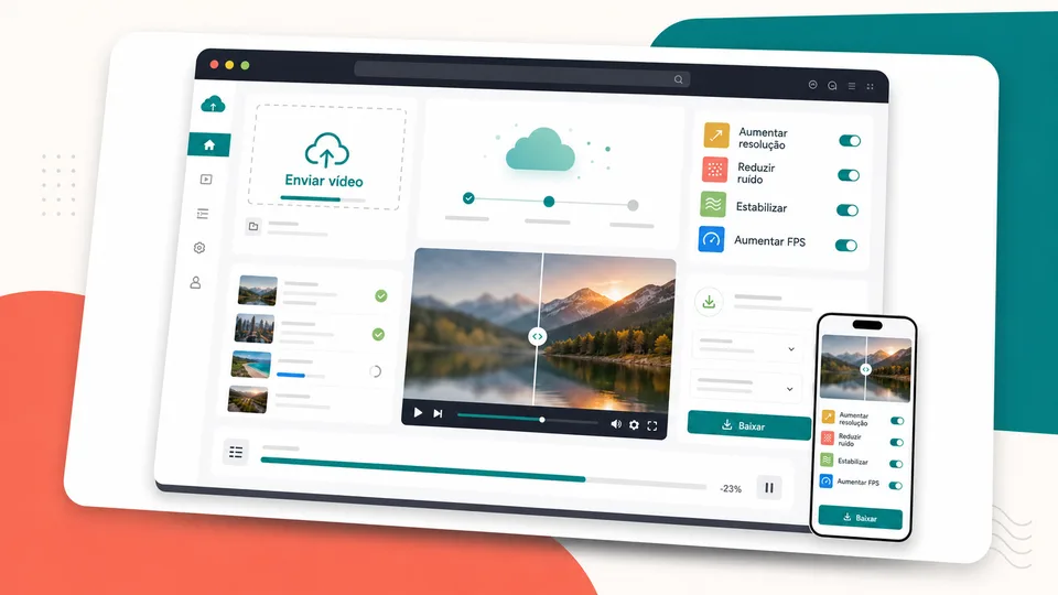 Interface do TensorPix em português para enviar, aprimorar e baixar vídeos online