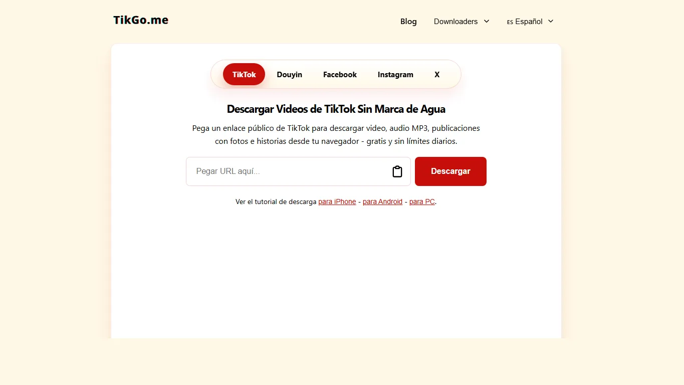 TikGo en español para descargar videos de TikTok