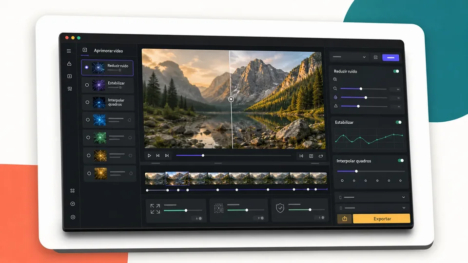 Interface do Topaz Video em português para aprimorar, reduzir ruído e estabilizar vídeos