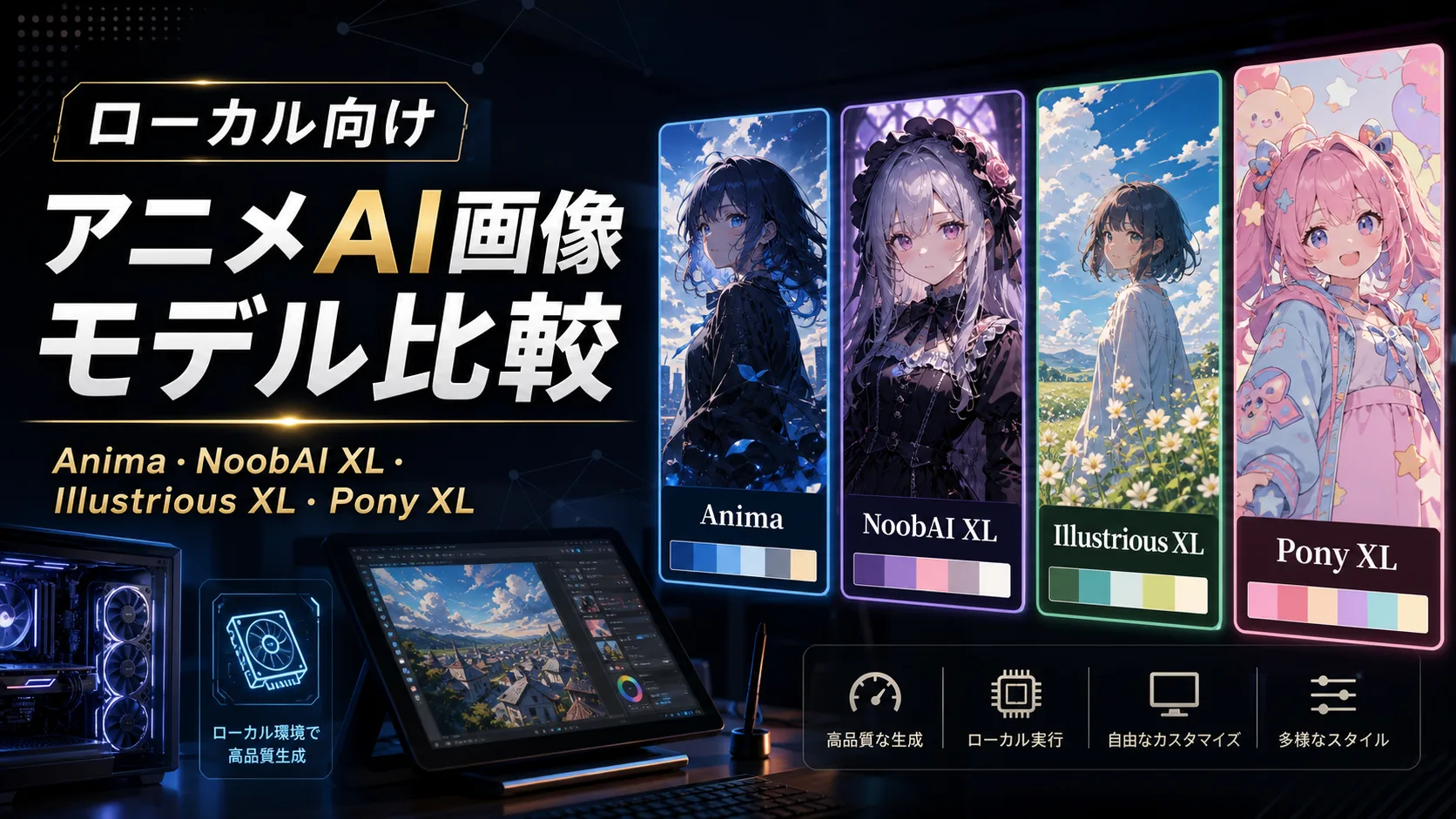 本機動畫 AI 圖像生成模型比較：Anima、NoobAI XL、Illustrious XL、Pony XL