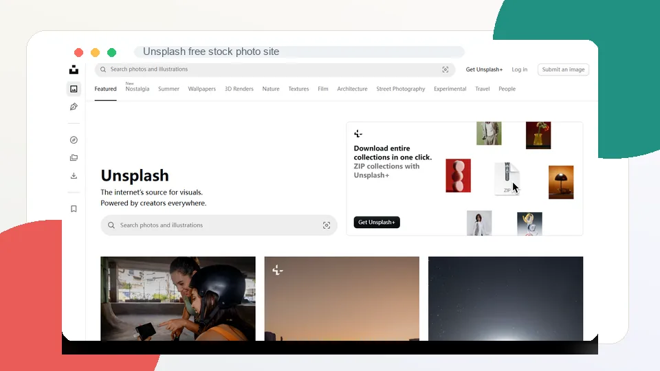 Unsplash free stock photo site interface
