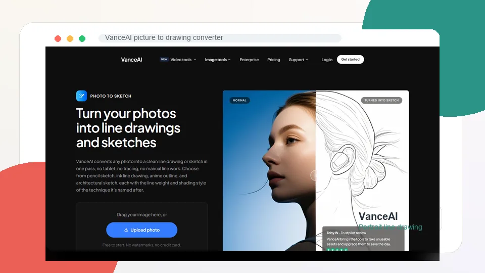 VanceAI picture to sketch converter interface