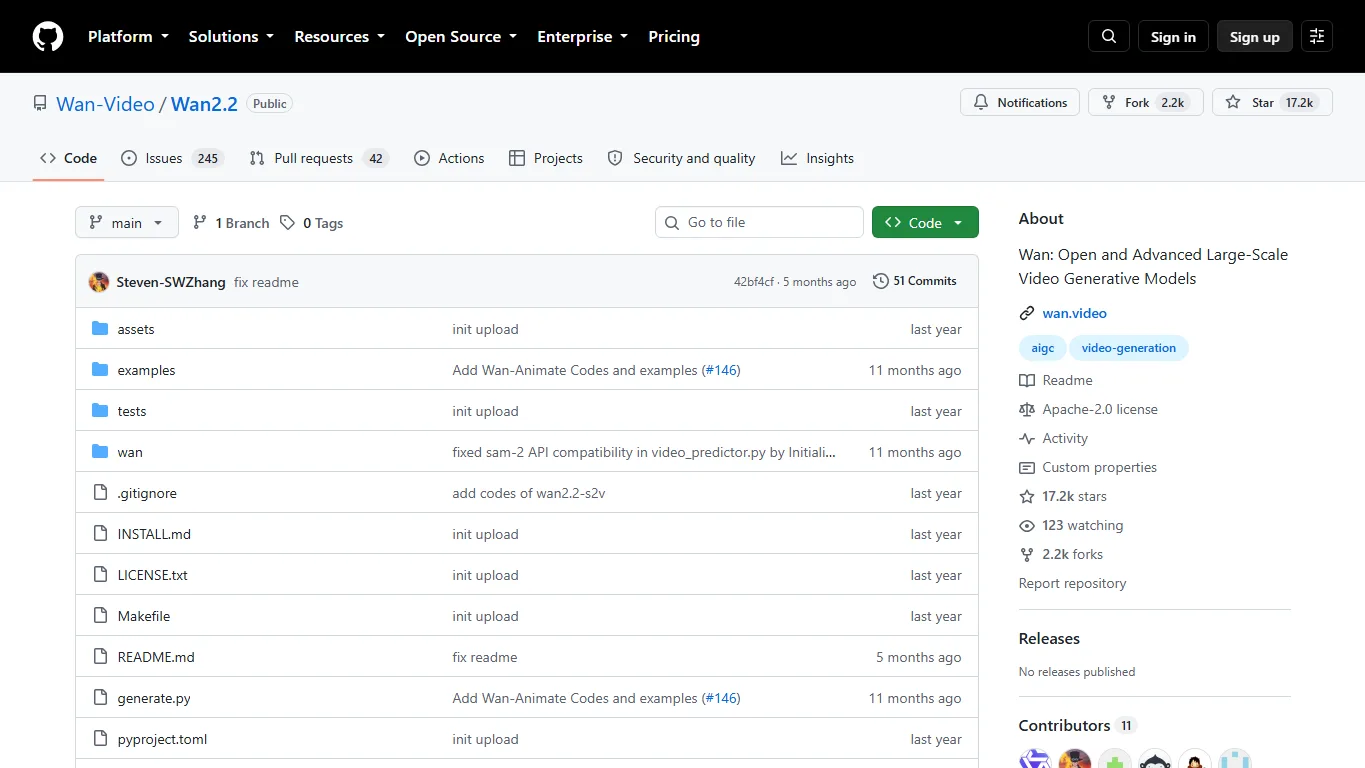 Wan2.2 GitHubリポジトリのスクリーンショット
