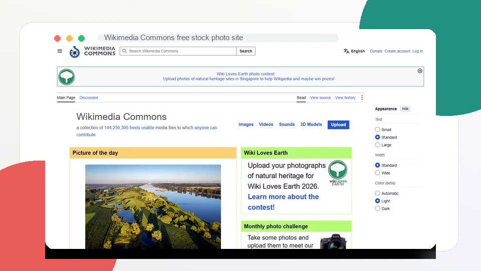 Wikimedia Commons free stock photo site interface
