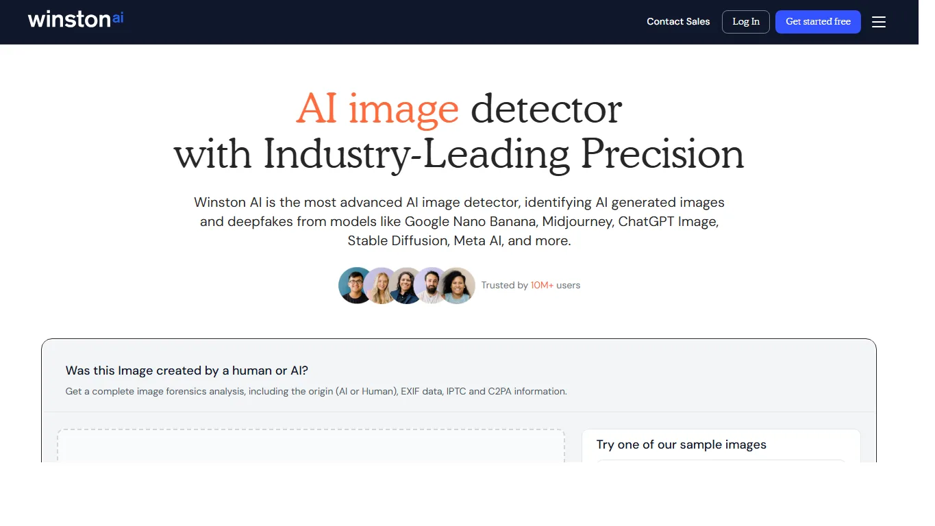 Winston AI Image Detectorの画面
