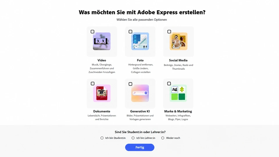 Adobe Express mit deutscher Auswahl für Designarten