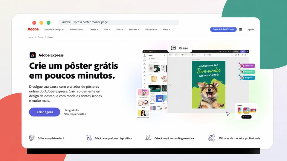 Adobe Express em português para criar pôsteres
