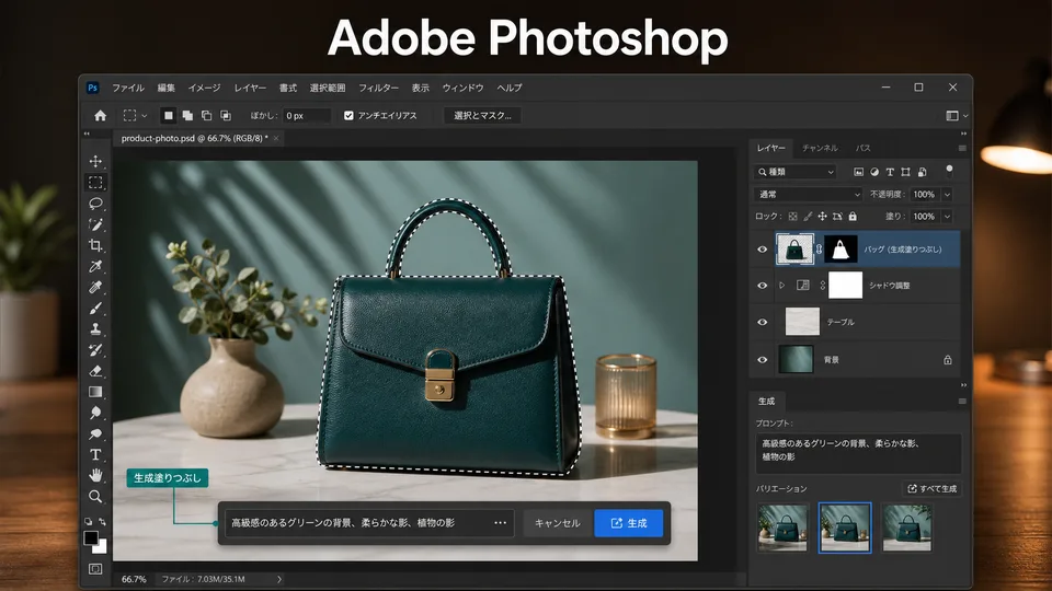 Adobe PhotoshopのAI画像編集画面
