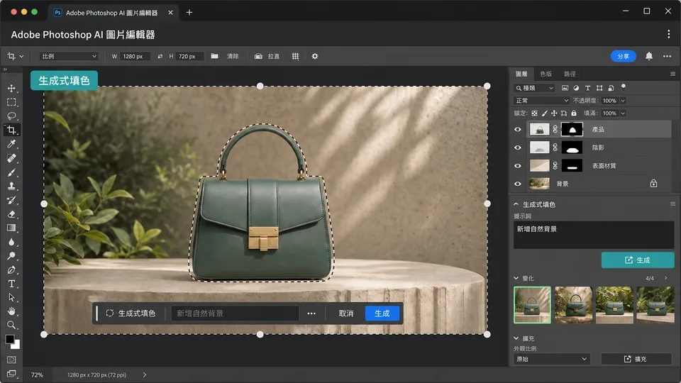 Adobe Photoshop AI 圖片編輯器介面