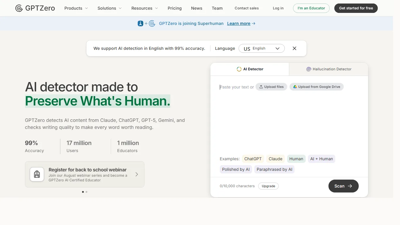 GPTZero screenshot