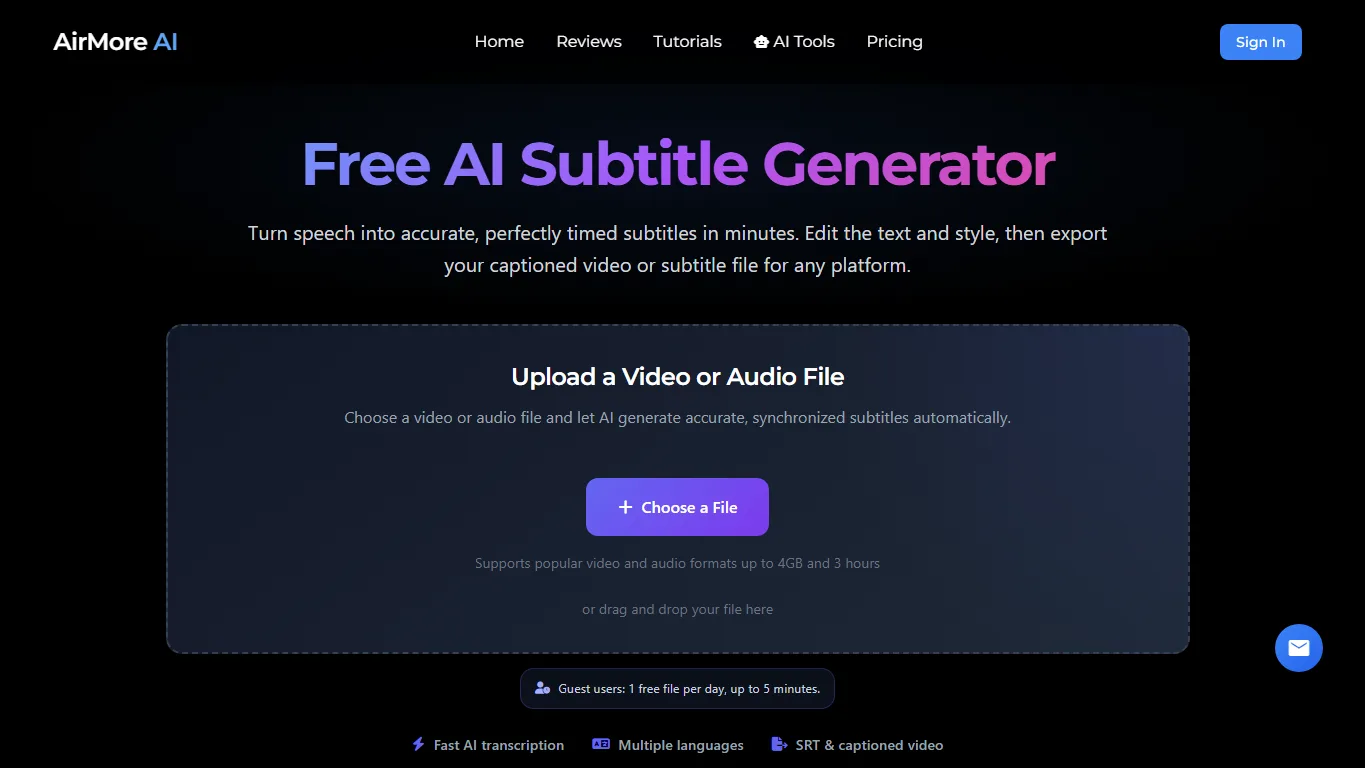 AirMore AI Subtitle Generator screenshot