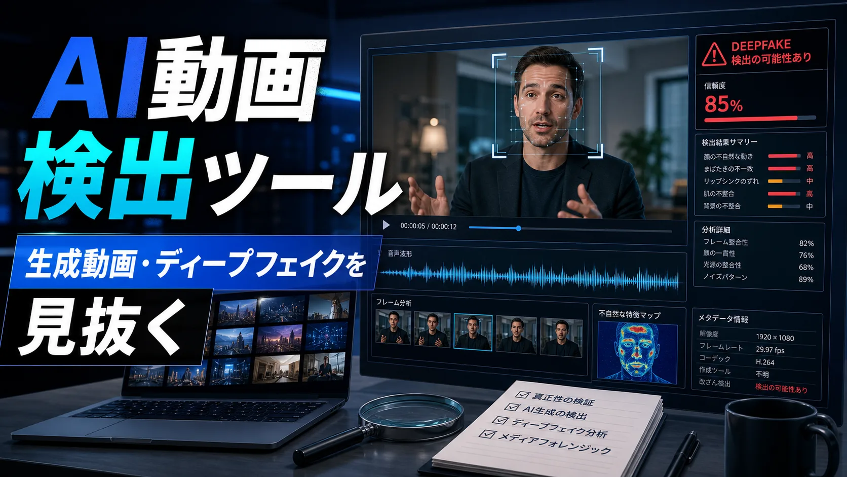 AI動画検出ツールおすすめ5選｜生成動画・ディープフェイクを見抜く