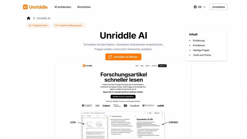 Unriddle zum Lesen, Recherchieren und Schreiben