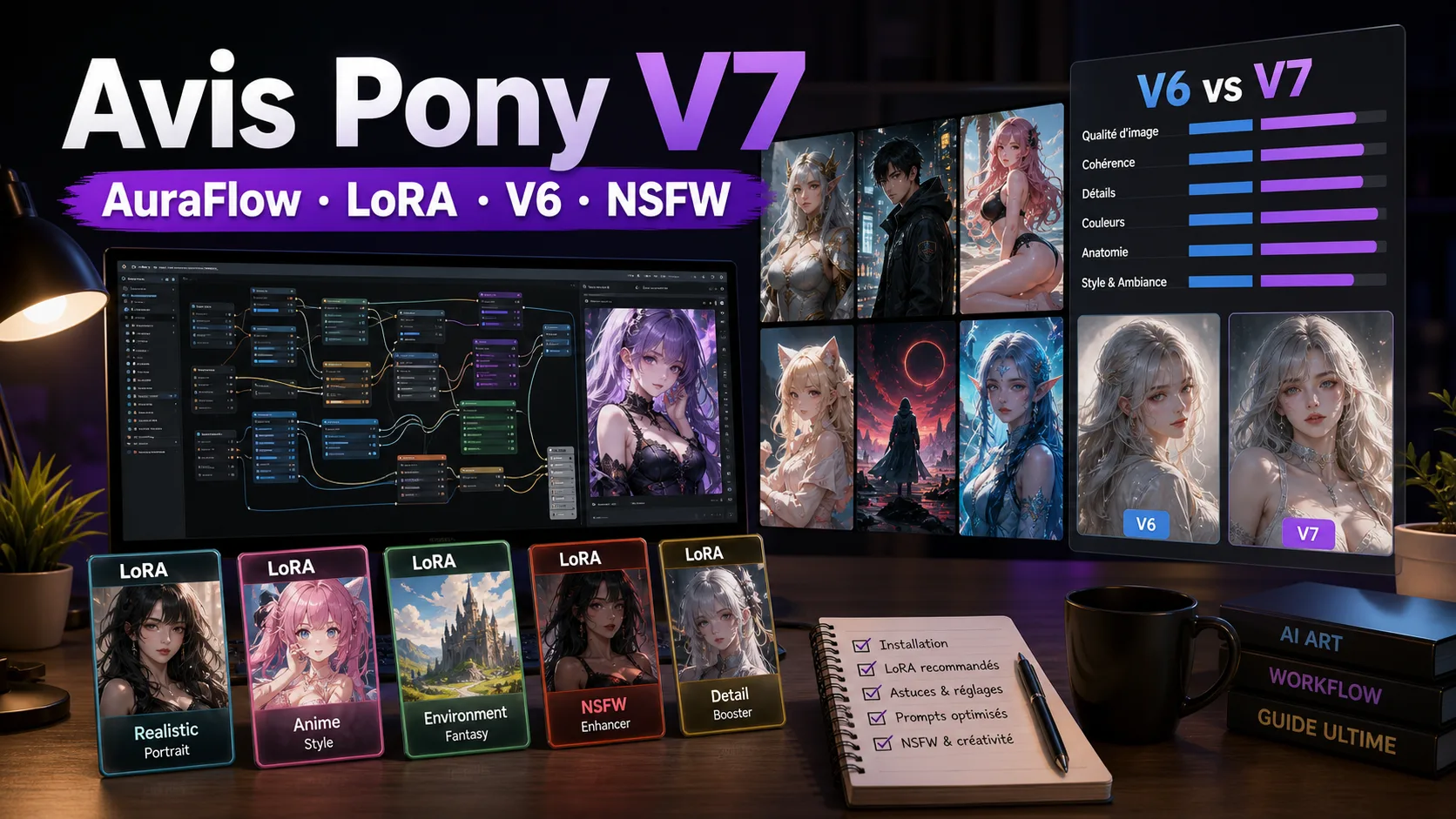 Avis Pony V7 : AuraFlow, LoRA, comparaison V6 et NSFW cover image
